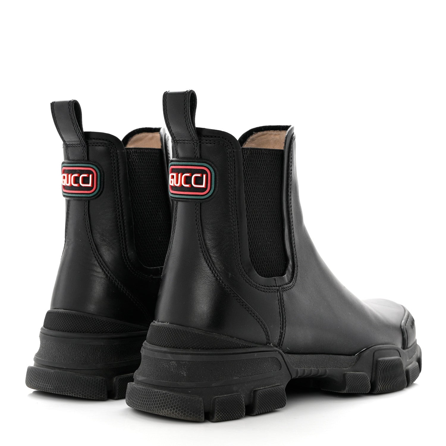 Gucci Calfskin Logo Womens Lug Sole Chelsea Ankle Boots 40.5 Black 4 of 9