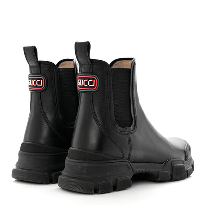 Gucci Calfskin Logo Womens Lug Sole Chelsea Ankle Boots 40.5 Black 4 of 9