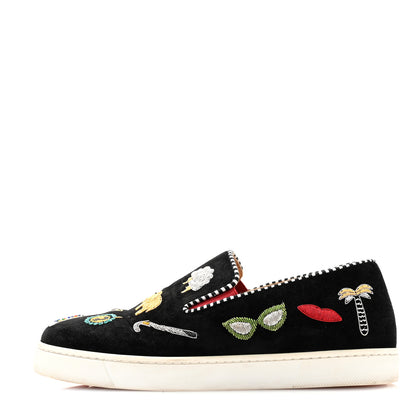 Christian Louboutin Suede Womens Roller Boat Slip On Sneakers 35 Black Multicolor 1 of 10