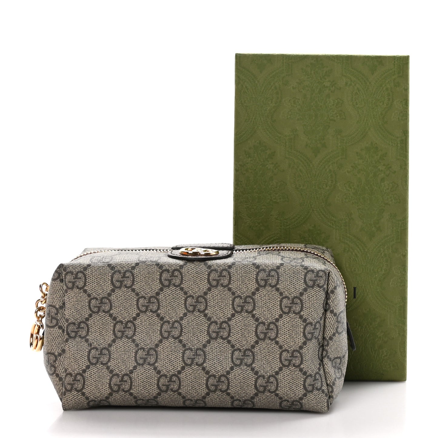 Soft GG Supreme Monogram Calfskin Medium Ophidia Cosmetic Case Beige Ebony New Acero