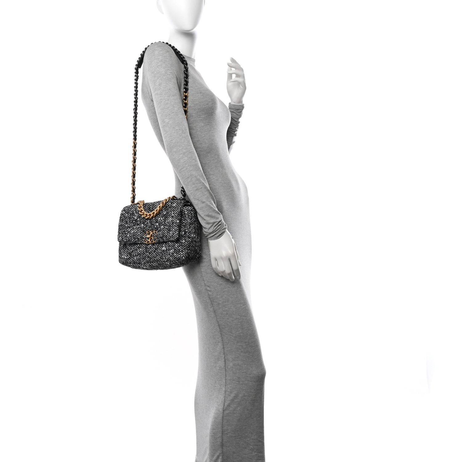Chanel Tweed Quilted Medium Chanel 19 Flap Black White 2 of 13