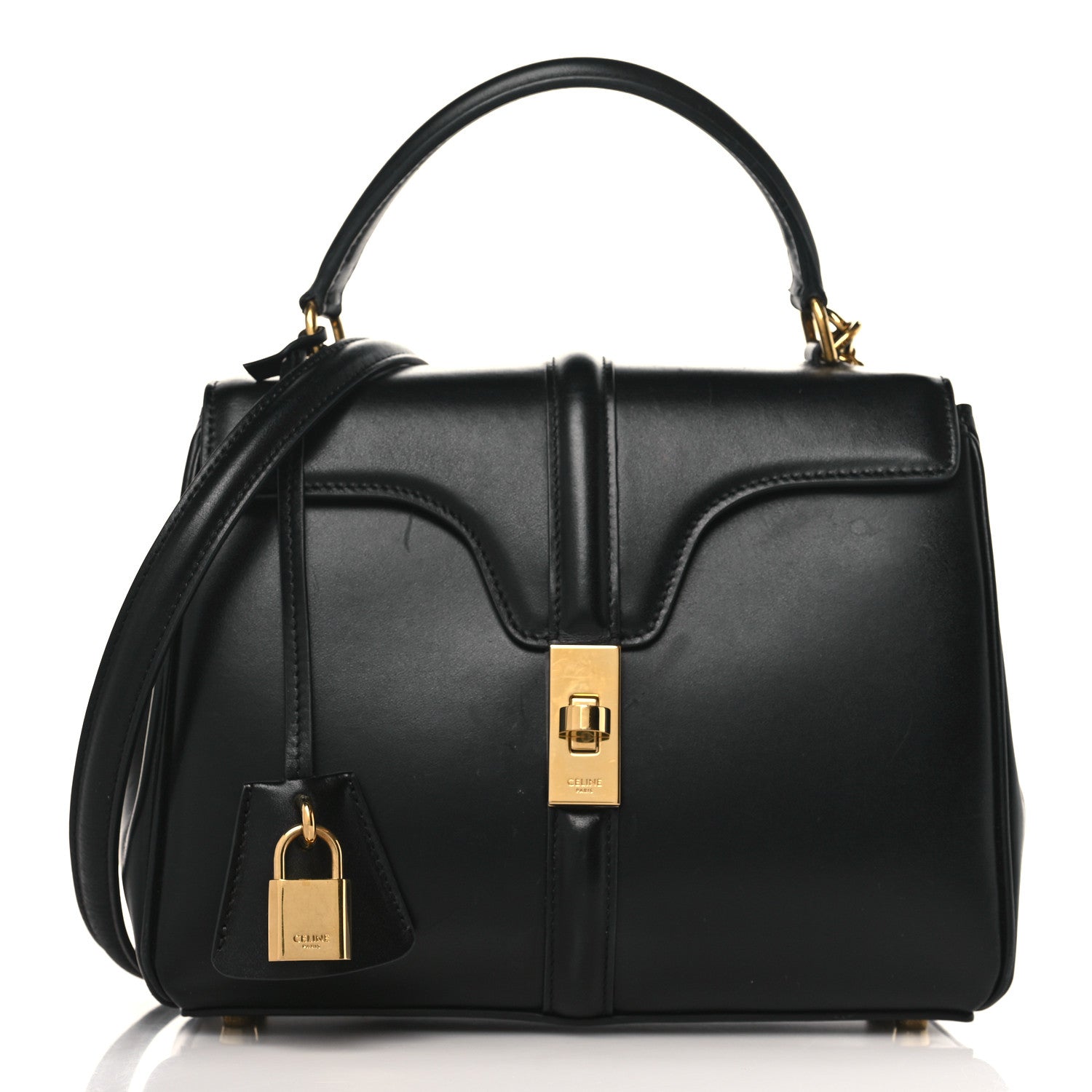 Celine Satinated Calfskin Small 16 Top Handle Bag Black 1 of 10