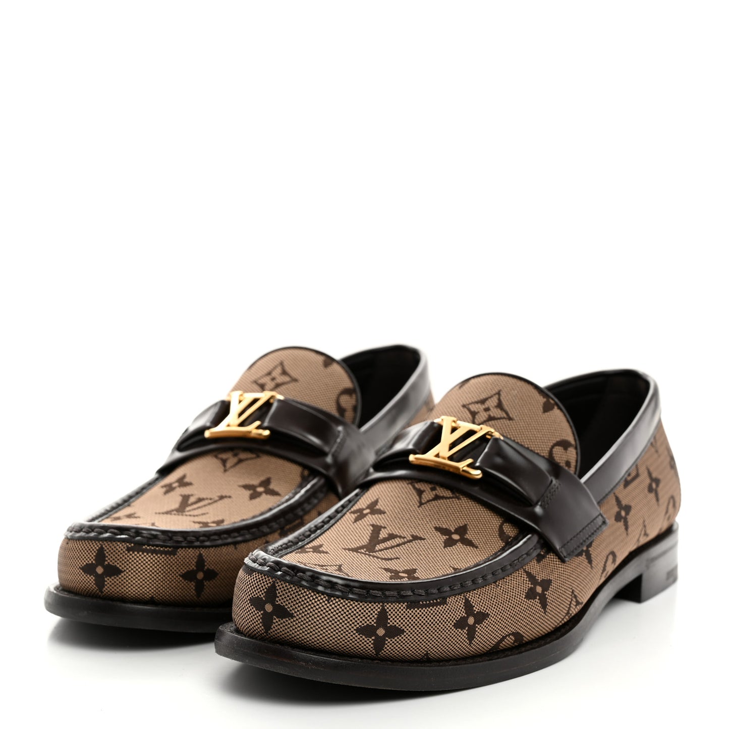 Monogram Jacquard Mens Major Loafers 8 Brown