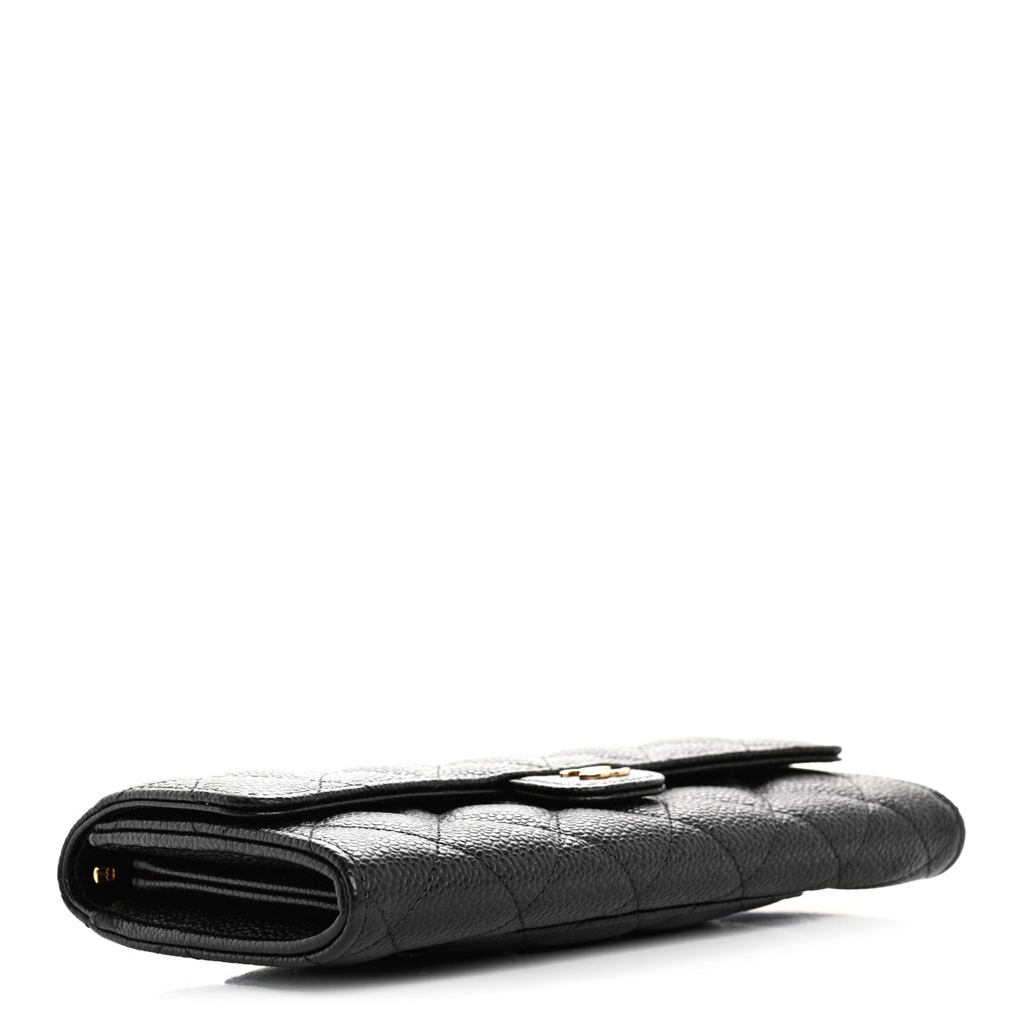Caviar Quilted Large Gusset Flap Wallet Black