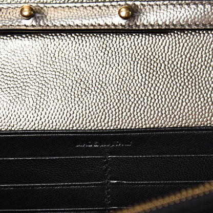 Saint Laurent Iridescent Grain De Poudre Matelasse Chevron Monogram Chain Wallet Gold 7 of 11