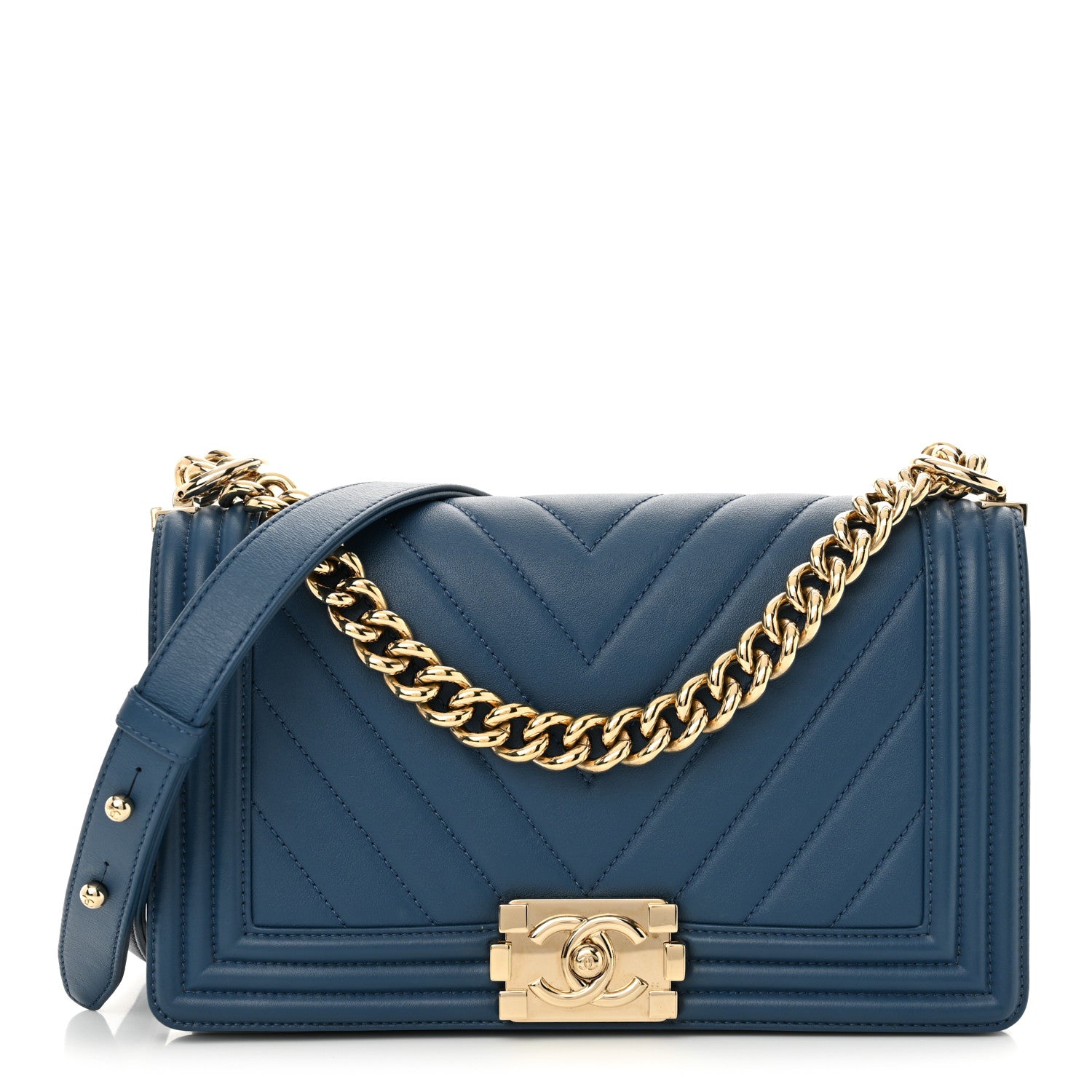 Chanel Lambskin Chevron Quilted Medium Boy Flap Blue 1 of 11