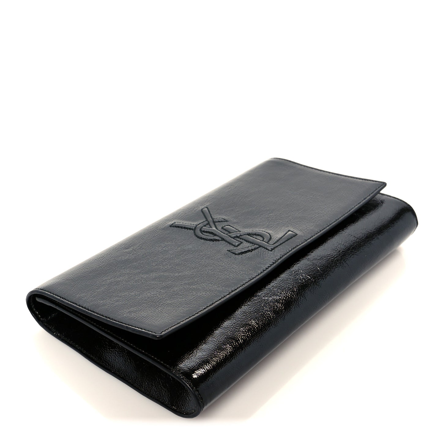 Textured Patent Monogram Large Belle De Jour Clutch Black