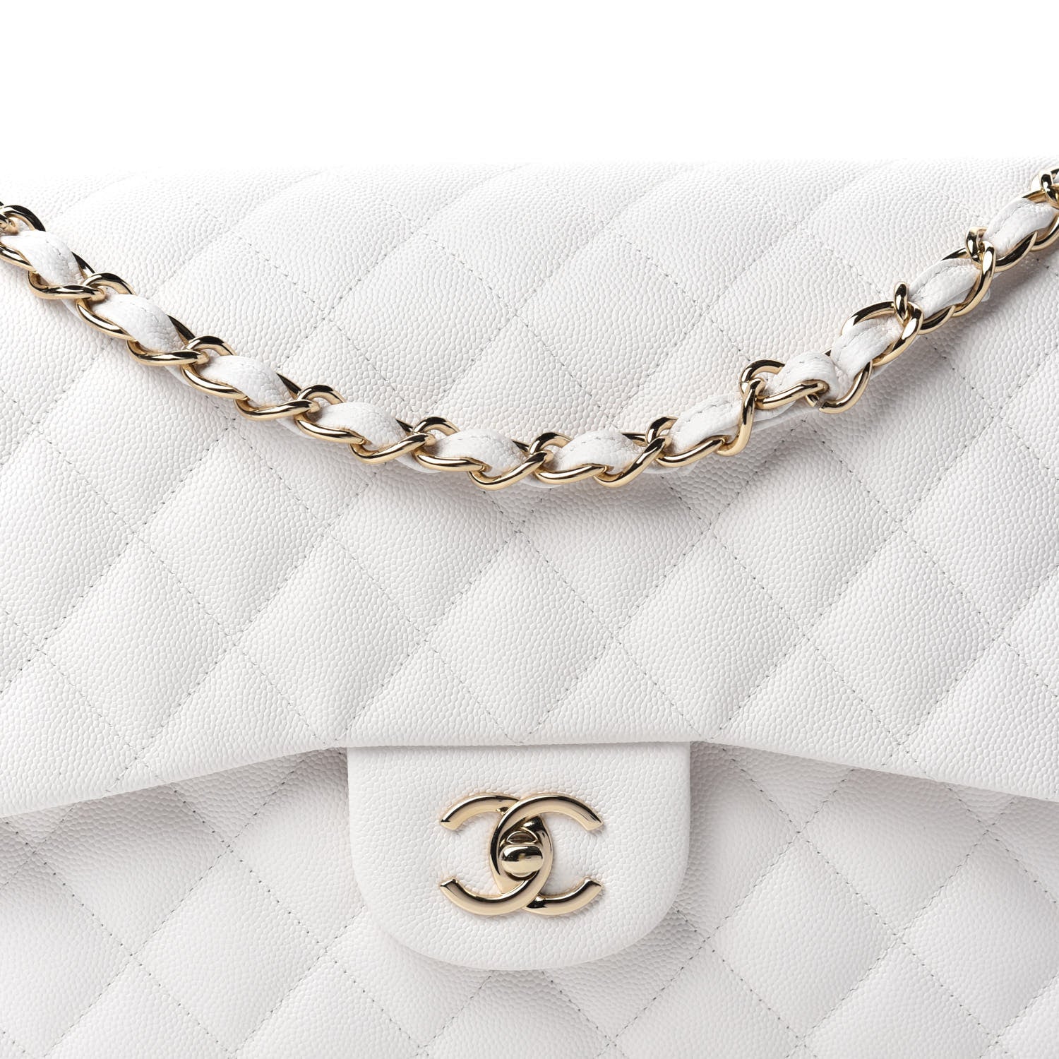 Chanel Caviar Quilted Jumbo Double Flap White 9 of 10