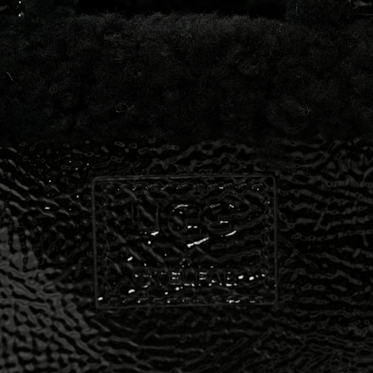 X UGG Crinkle Patent Shearling Small Shopping Bag Black