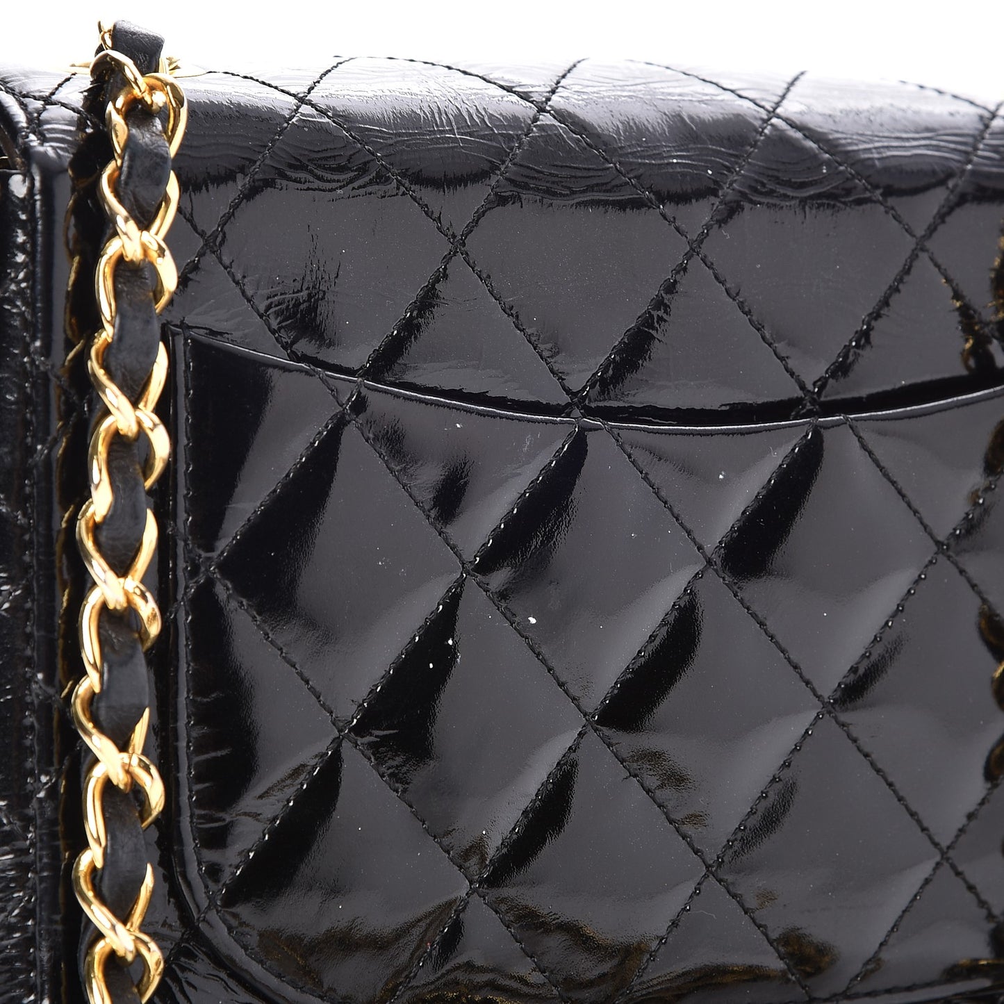 Patent Calfskin Quilted Mini Square Flap Black