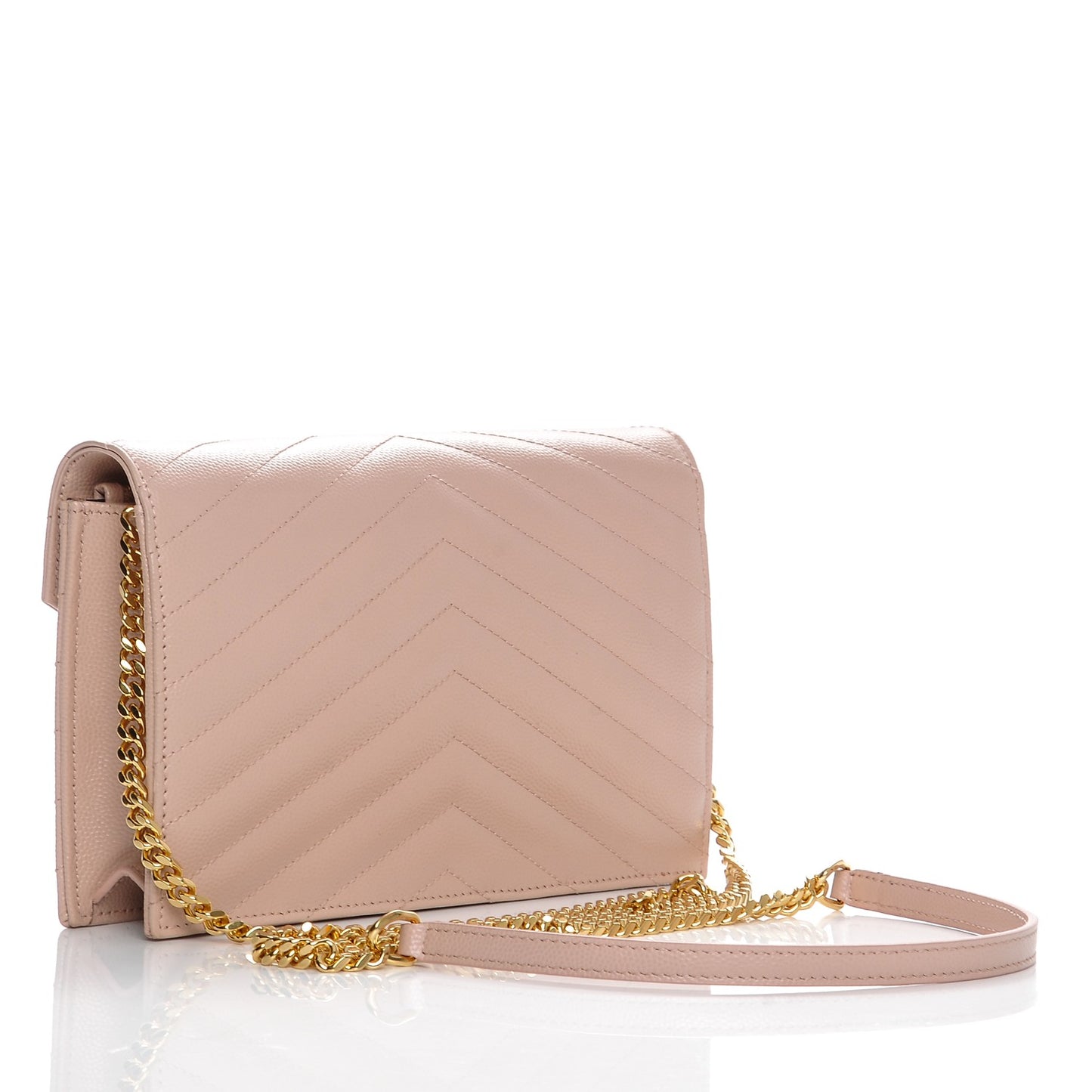 Grain De Poudre Matelasse Chevron Monogram Envelope Chain Wallet Pale Pink