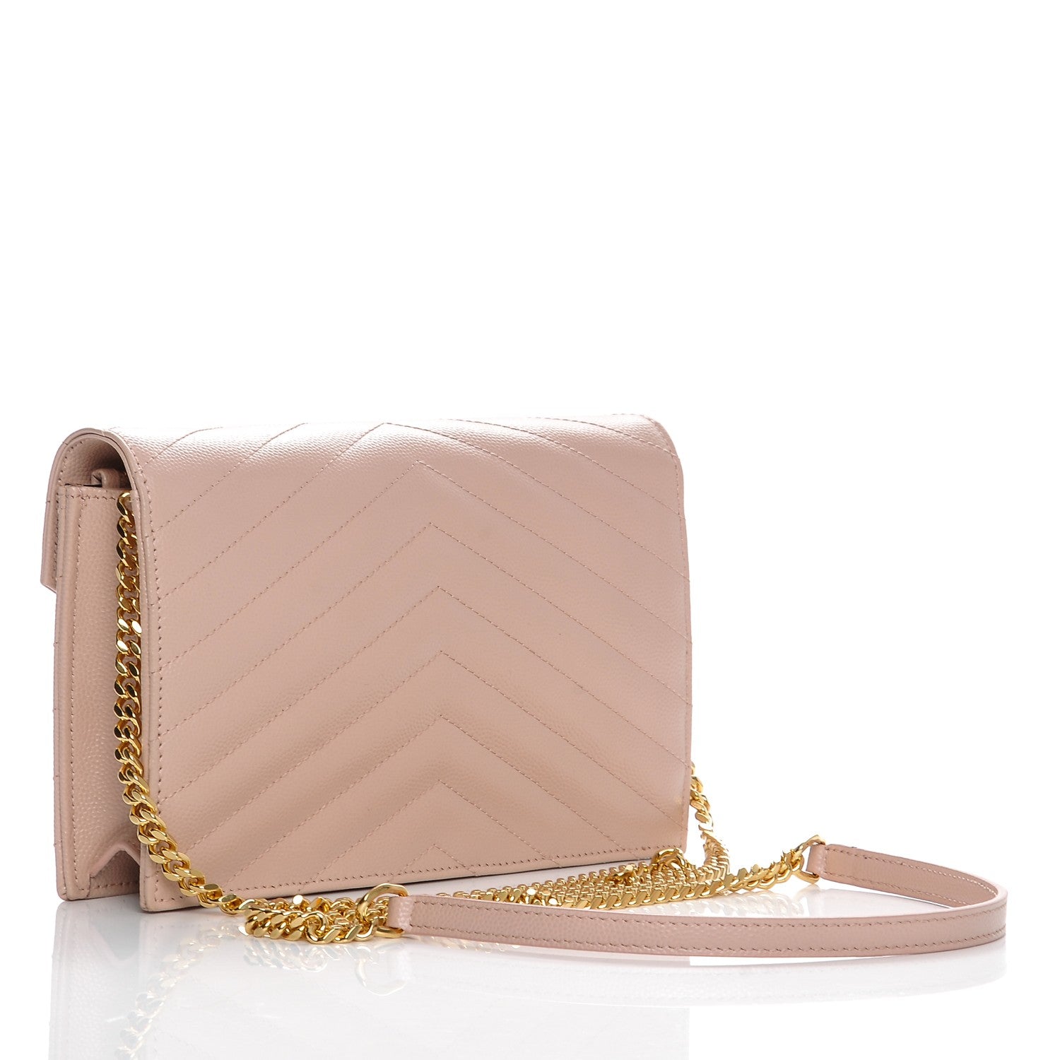 Saint Laurent Grain De Poudre Matelasse Chevron Monogram Envelope Chain Wallet Pale Pink 3 of 7