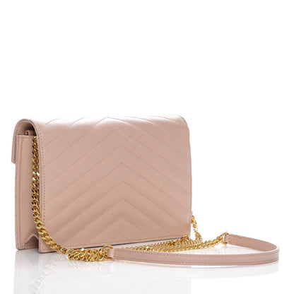 Saint Laurent Grain De Poudre Matelasse Chevron Monogram Envelope Chain Wallet Pale Pink 3 of 7