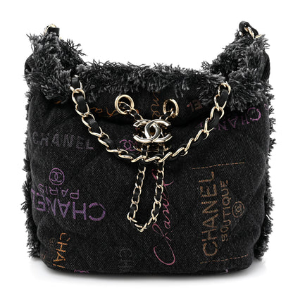 Chanel Denim Quilted Mood Small Bucket With Chain Black Multicolor 1 of 10