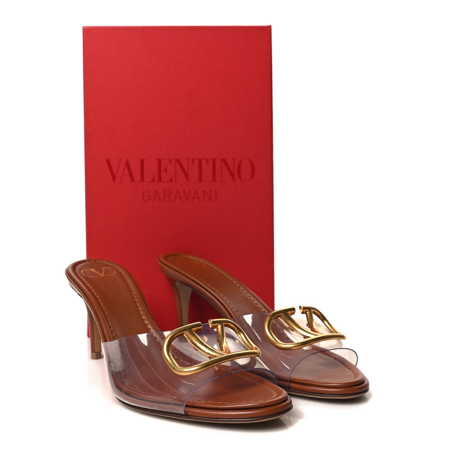 PVC Calfskin VLogo 80mm Mules 40 Brown