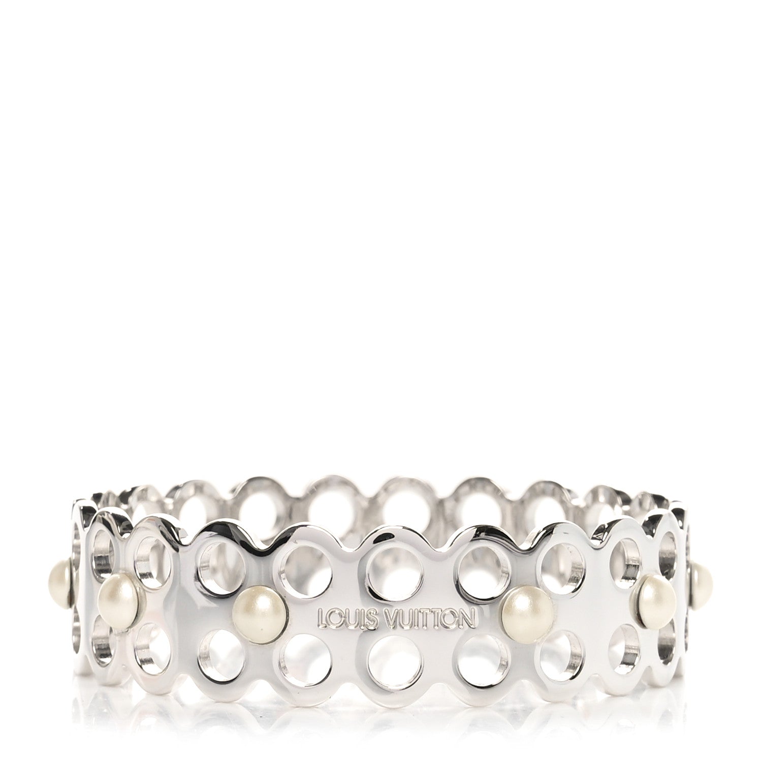 Louis Vuitton Metal Pearl Narrow Hide and Seek Bracelet S Silver 1 of 4