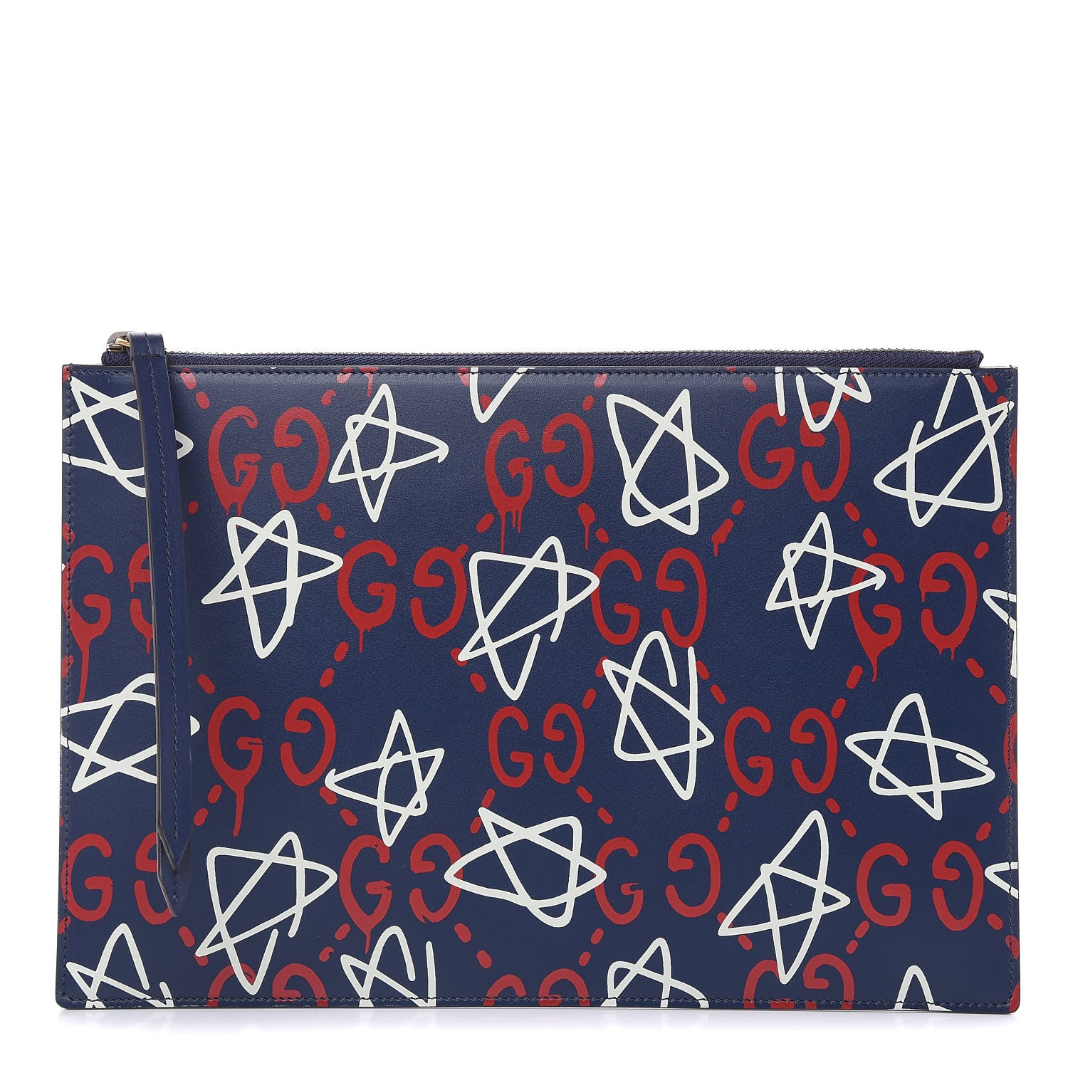 Gucci Calfskin GucciGhost Print Pouch Blue Agata Hibiscus Red 1 of 9
