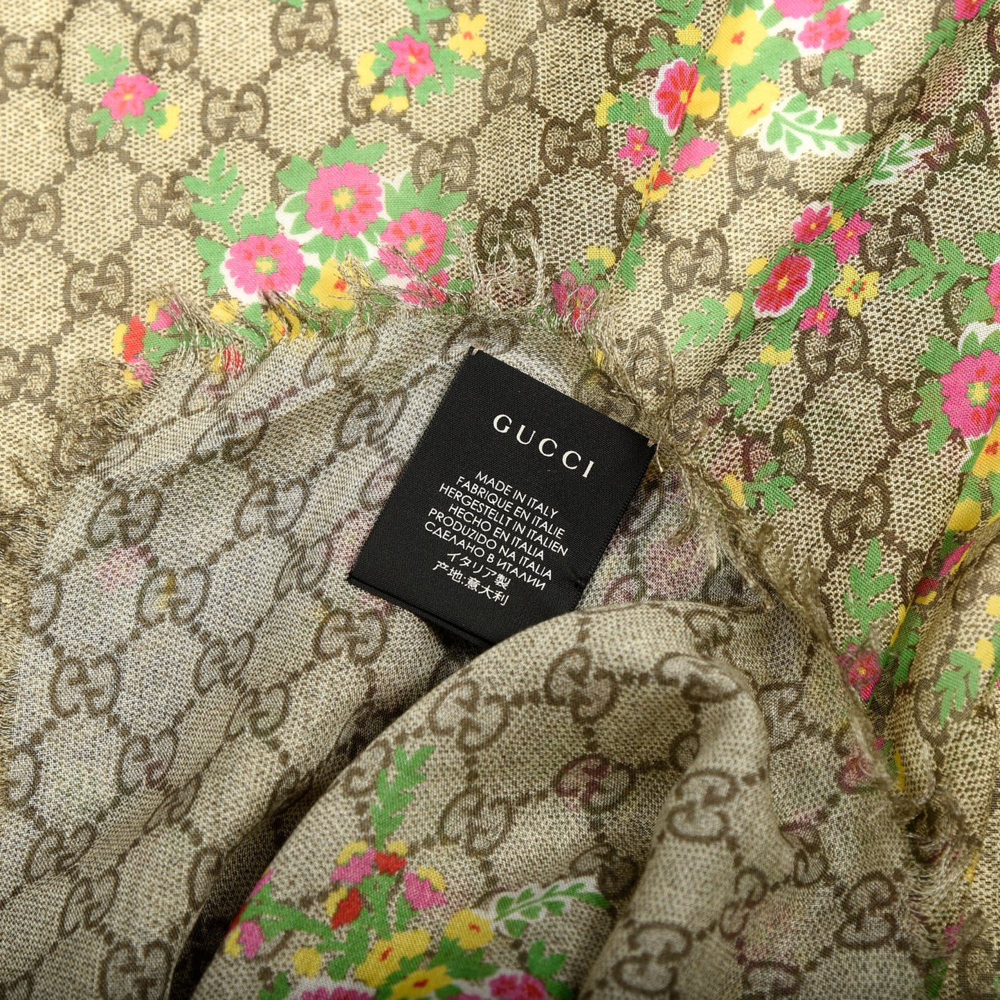 Modal Silk GG Monogram Velvet Bouquet GG Square Shawl Beige Pink