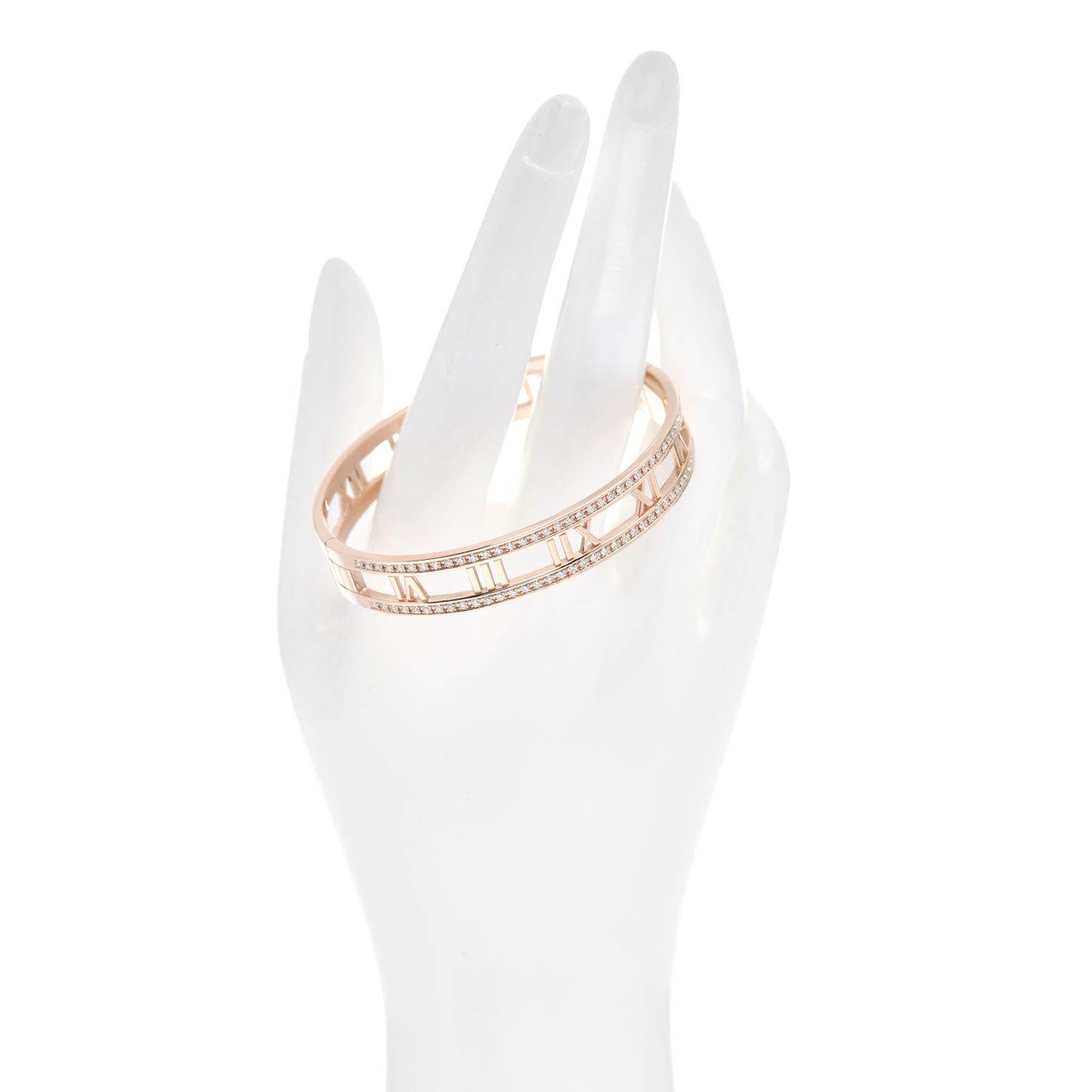 18K Rose Gold Diamond Atlas Open Hinged Bangle Bracelet