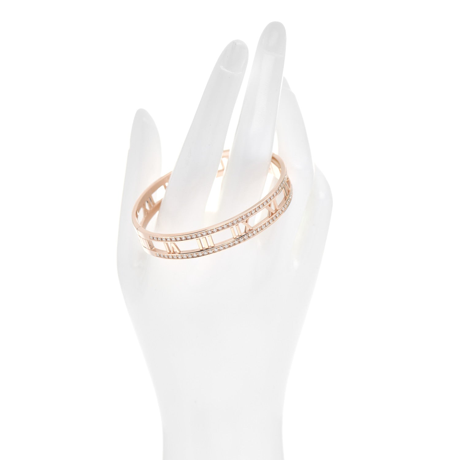 Tiffany 18K Rose Gold Diamond Atlas Open Hinged Bangle Bracelet 2 of 5