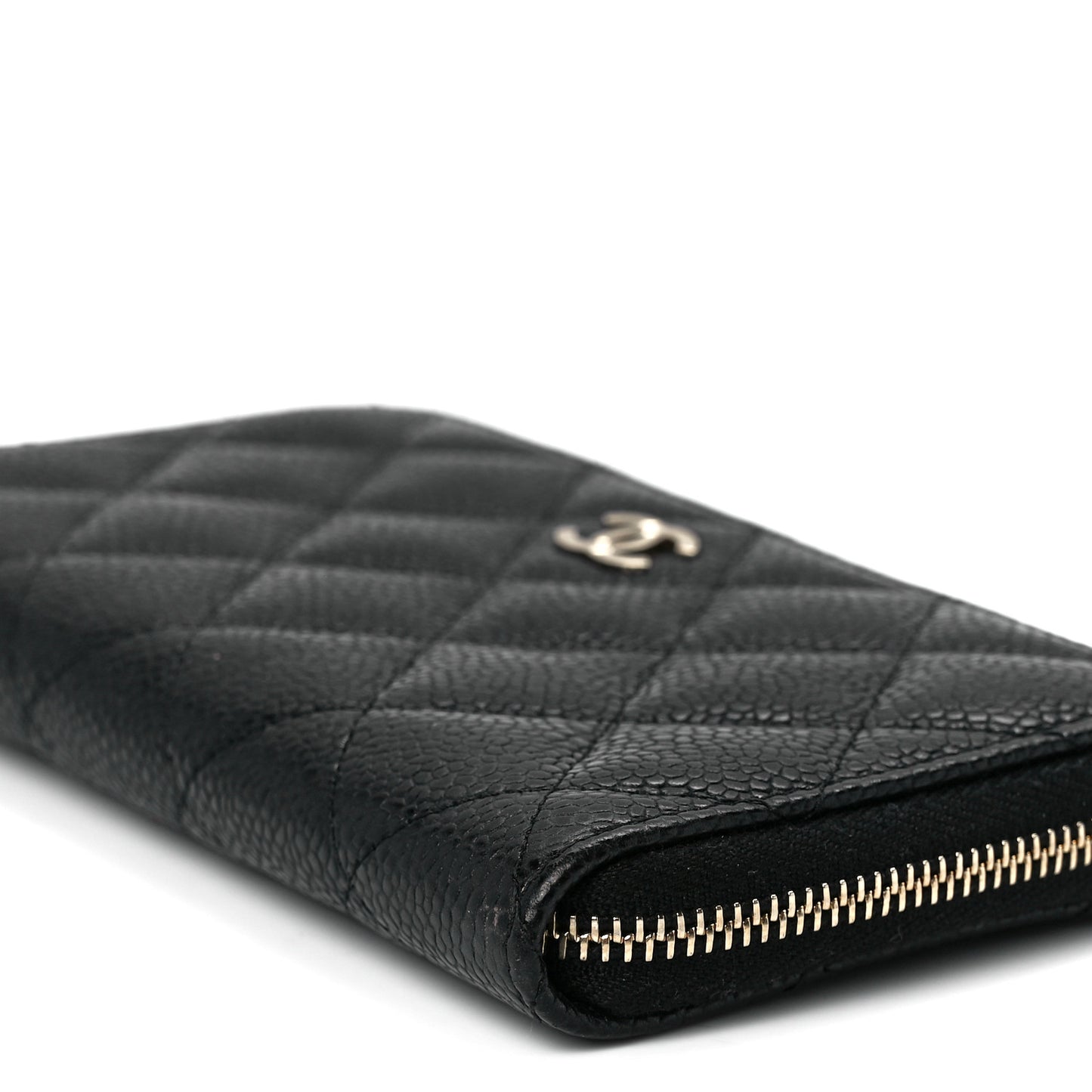 Caviar Quilted Medium Zip Around Wallet Black