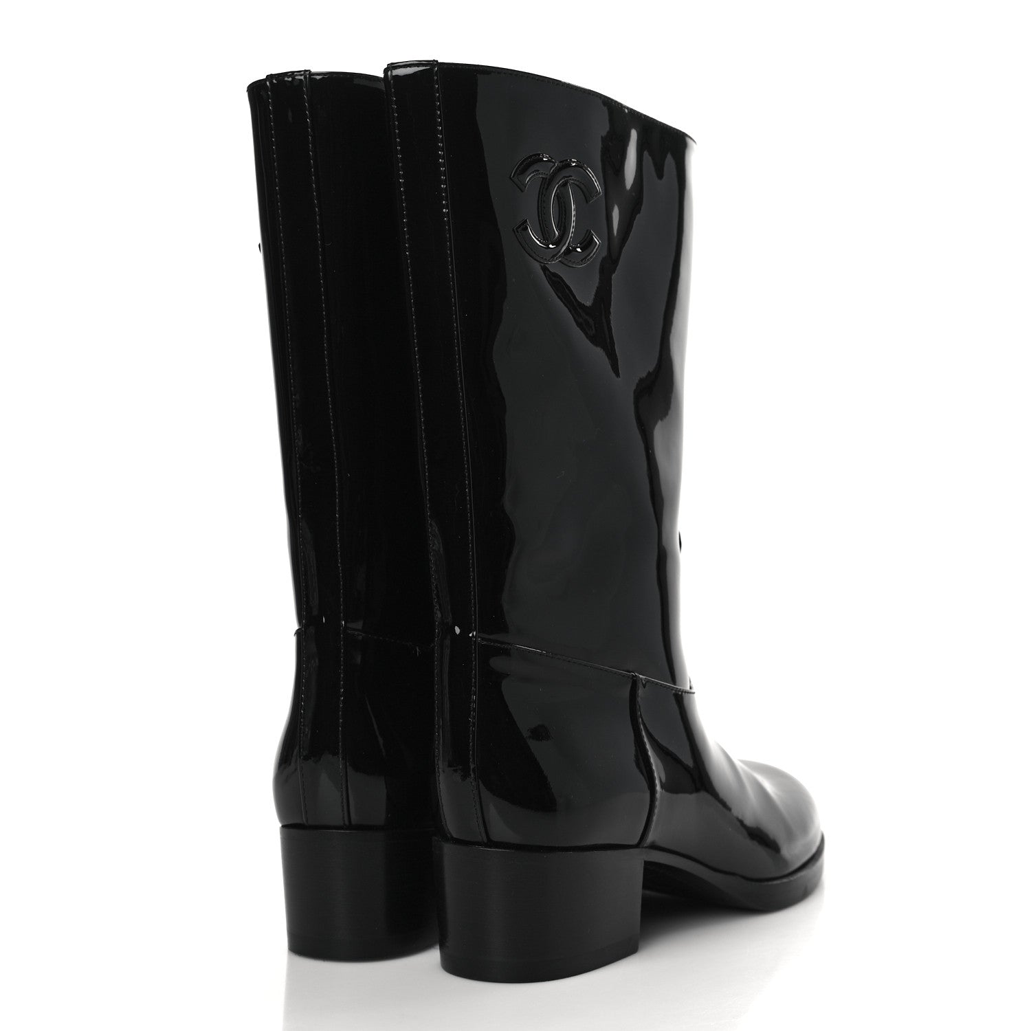 Chanel Patent CC Mid Calf Boots 38.5 Black 4 of 8