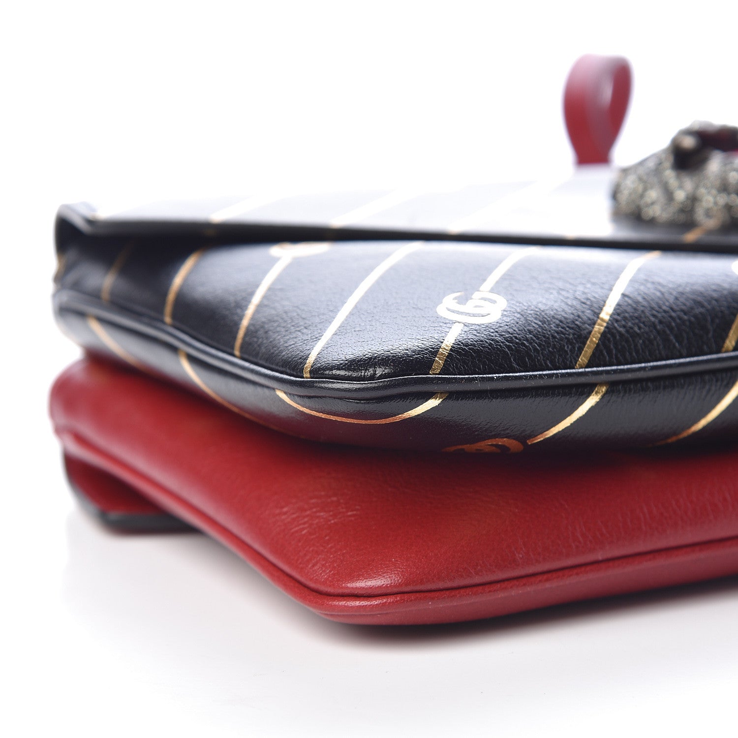Gucci Calfskin Diagonal GG Medium Thiara Double Envelope Shoulder Bag Black Red 14 of 18