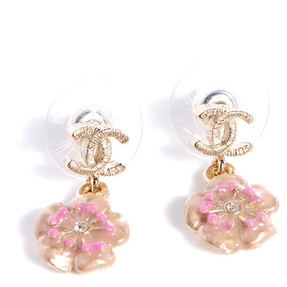 Chanel Enamel CC Camellia Earrings Gold Pink 1 of 5