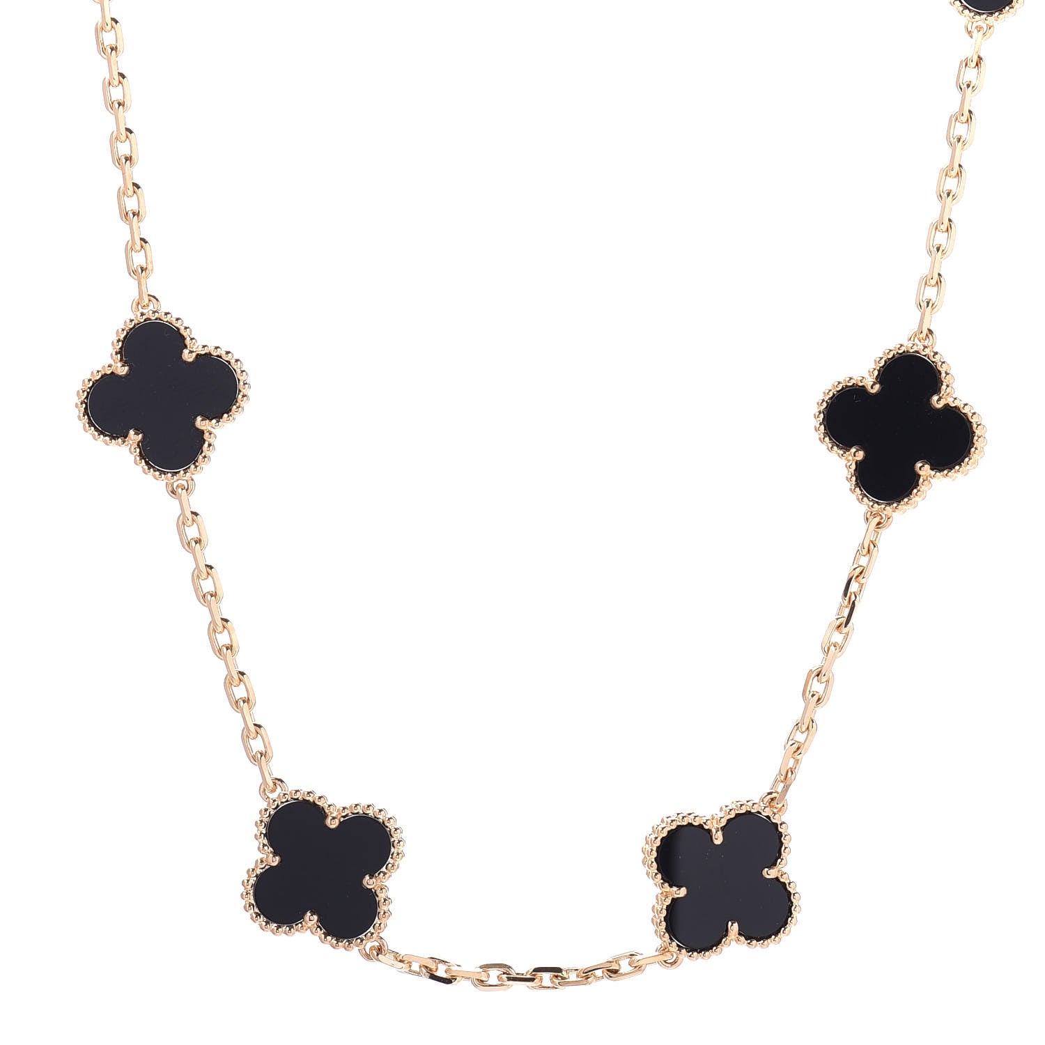 Van Cleef & Arpels 18K Yellow Gold Black Onyx 10 Motifs Vintage Alhambra Necklace 1 of 6