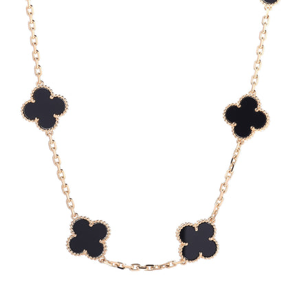 Van Cleef & Arpels 18K Yellow Gold Black Onyx 10 Motifs Vintage Alhambra Necklace 1 of 6