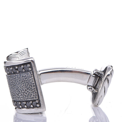 David Yurman Sterling Silver Black Diamond Chevron Cufflinks 11 of 14