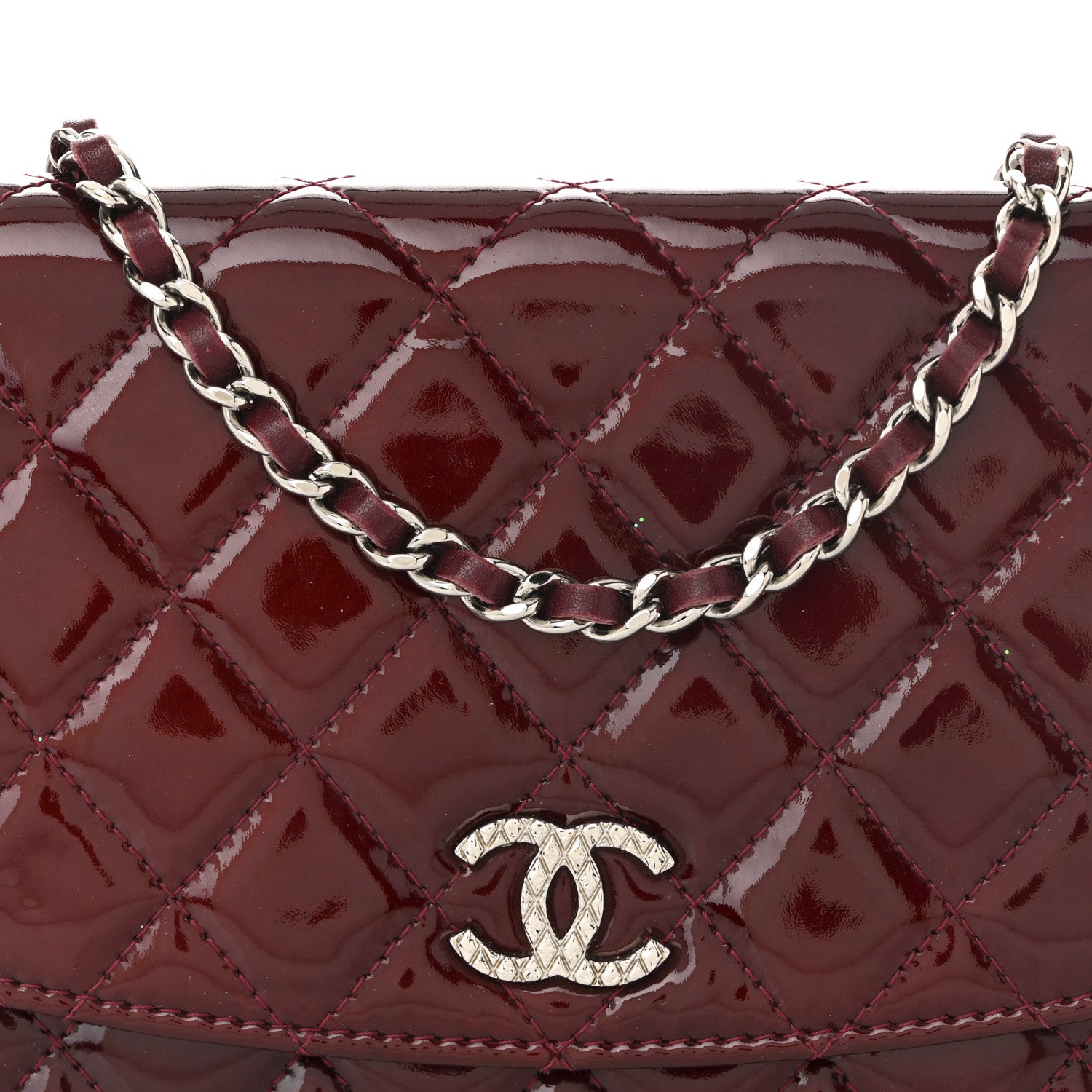 Chanel Patent Quilted Brilliant Wallet On Chain WOC Red 16 of 25
