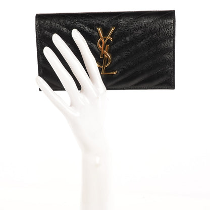 Saint Laurent Grain De Poudre Matelasse Chevron Monogram Flap Wallet Black 2 of 8