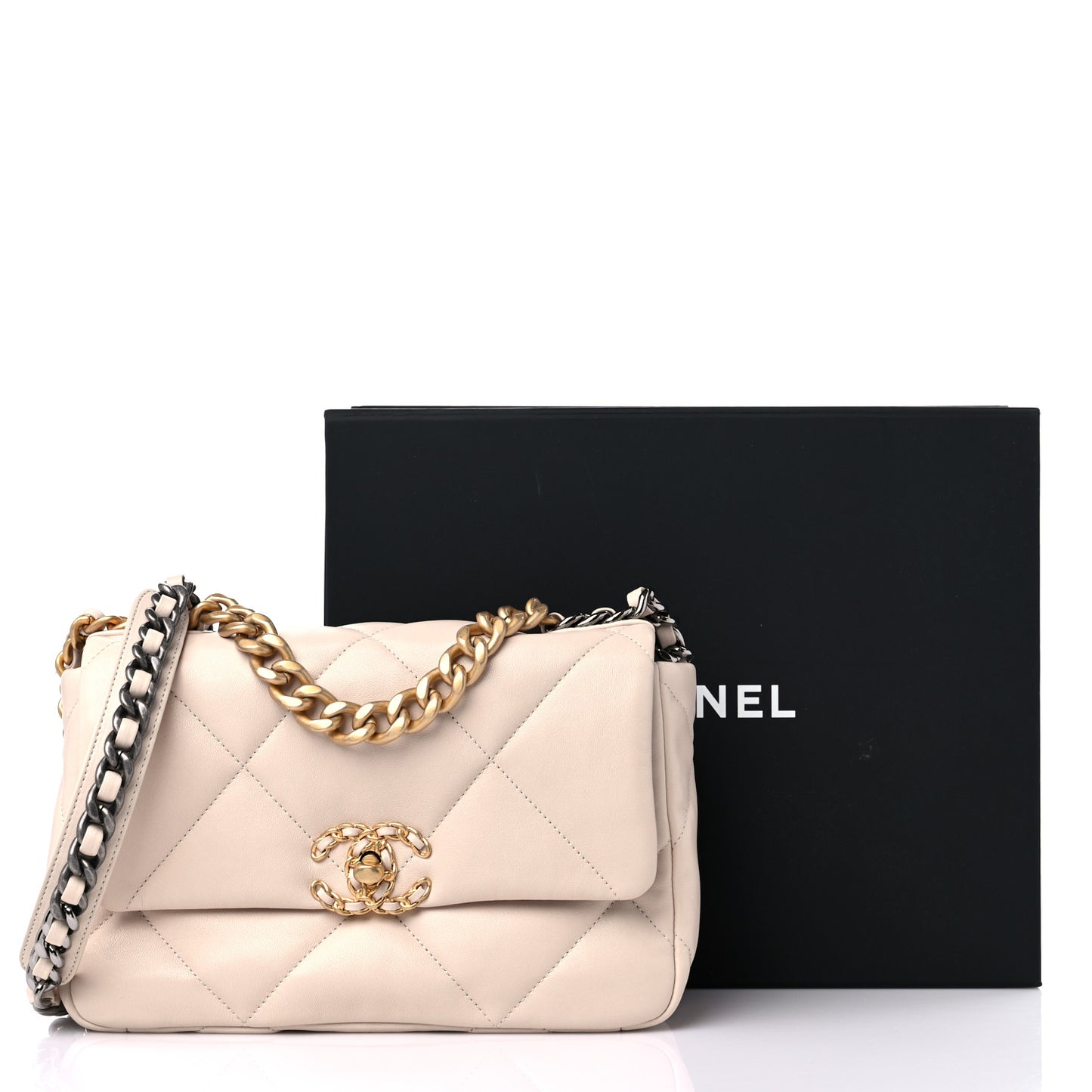 Lambskin Quilted Medium Chanel 19 Flap Light Beige