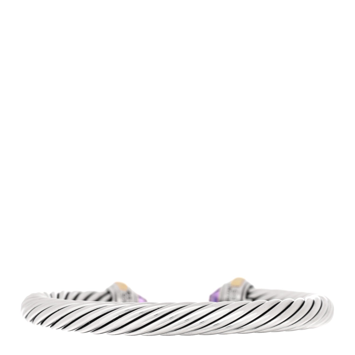 David Yurman Sterling Silver 14K Yellow Gold Amethyst 7mm Cable Classics Bracelet 2 of 3