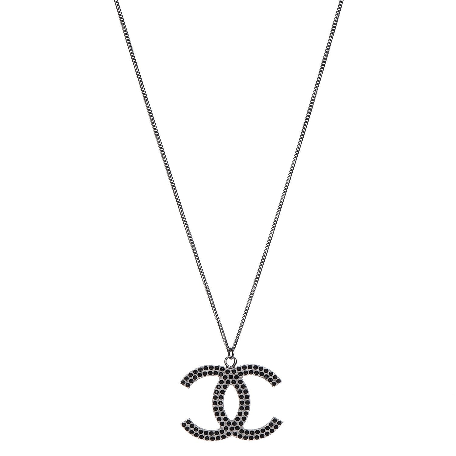 Chanel Crystal Large CC Necklace Dark Silver 1 of 8