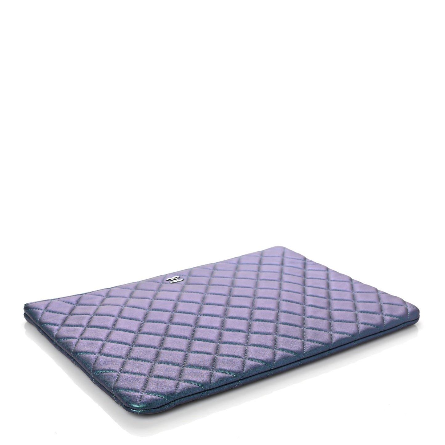 Iridescent Lambskin Quilted Large Cosmetic Case Turquoise