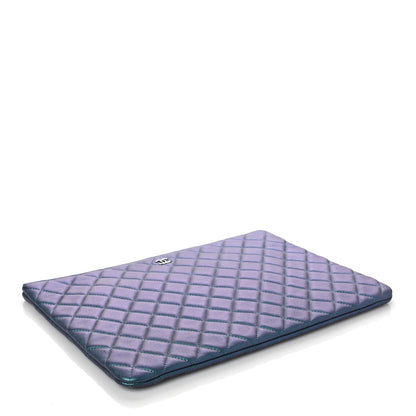 Chanel Iridescent Lambskin Quilted Large Cosmetic Case Turquoise 4 of 6