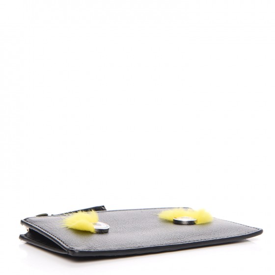 Fendi Vitello Dolce Mink Fur Hypnoteyes Zip Card Holder Black Yellow 4 of 8