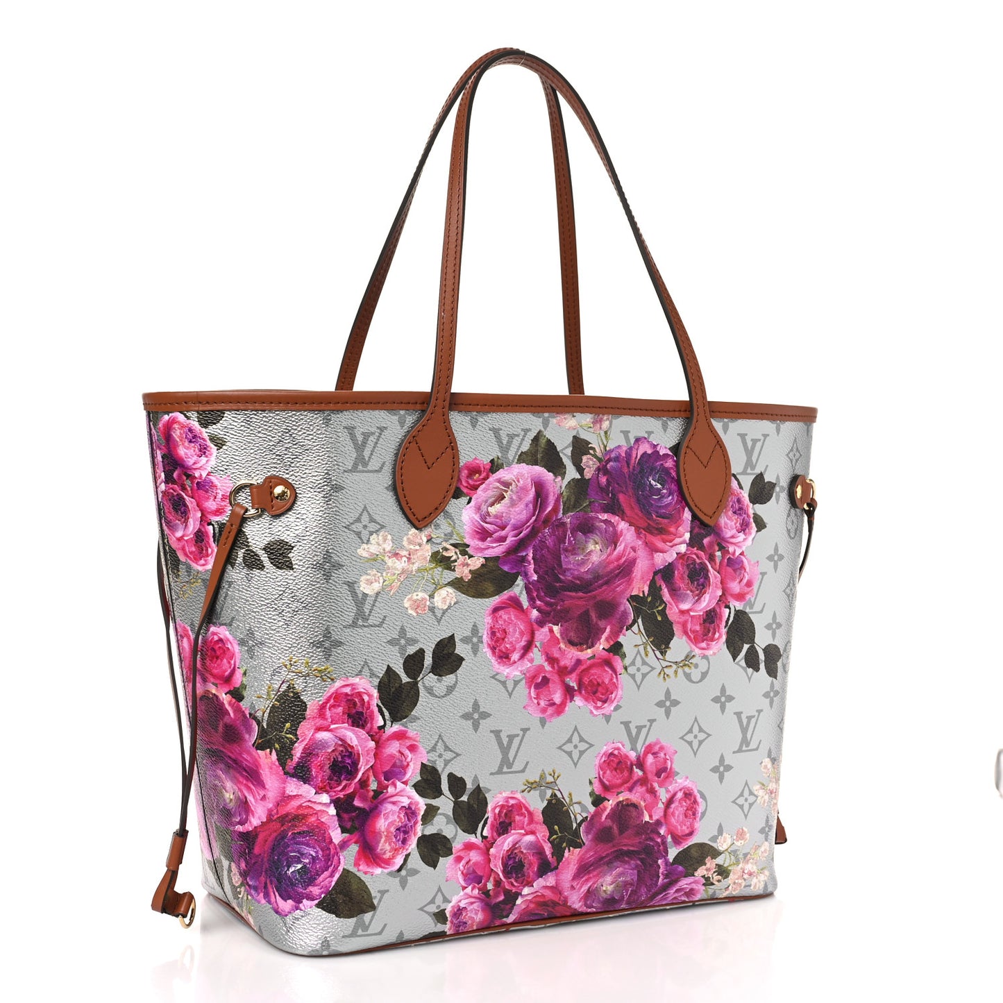 Metallic Monogram LV Garden Neverfull MM Silver