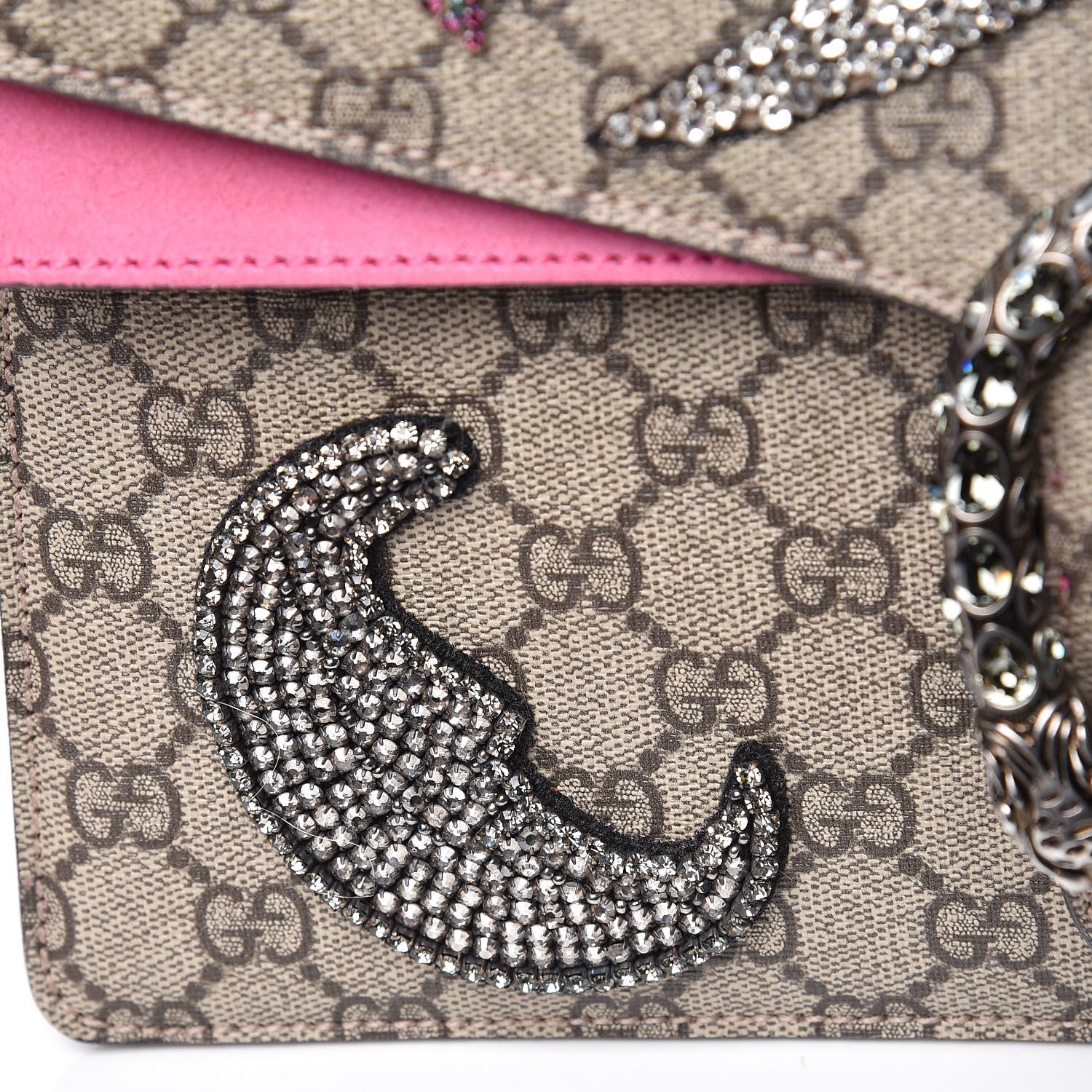 Gucci GG Supreme Monogram Suede Pierced Heart Embroidered Medium Dionysus Shoulder Bag Beige Ebony Pink Tropical Flower 13 of 19