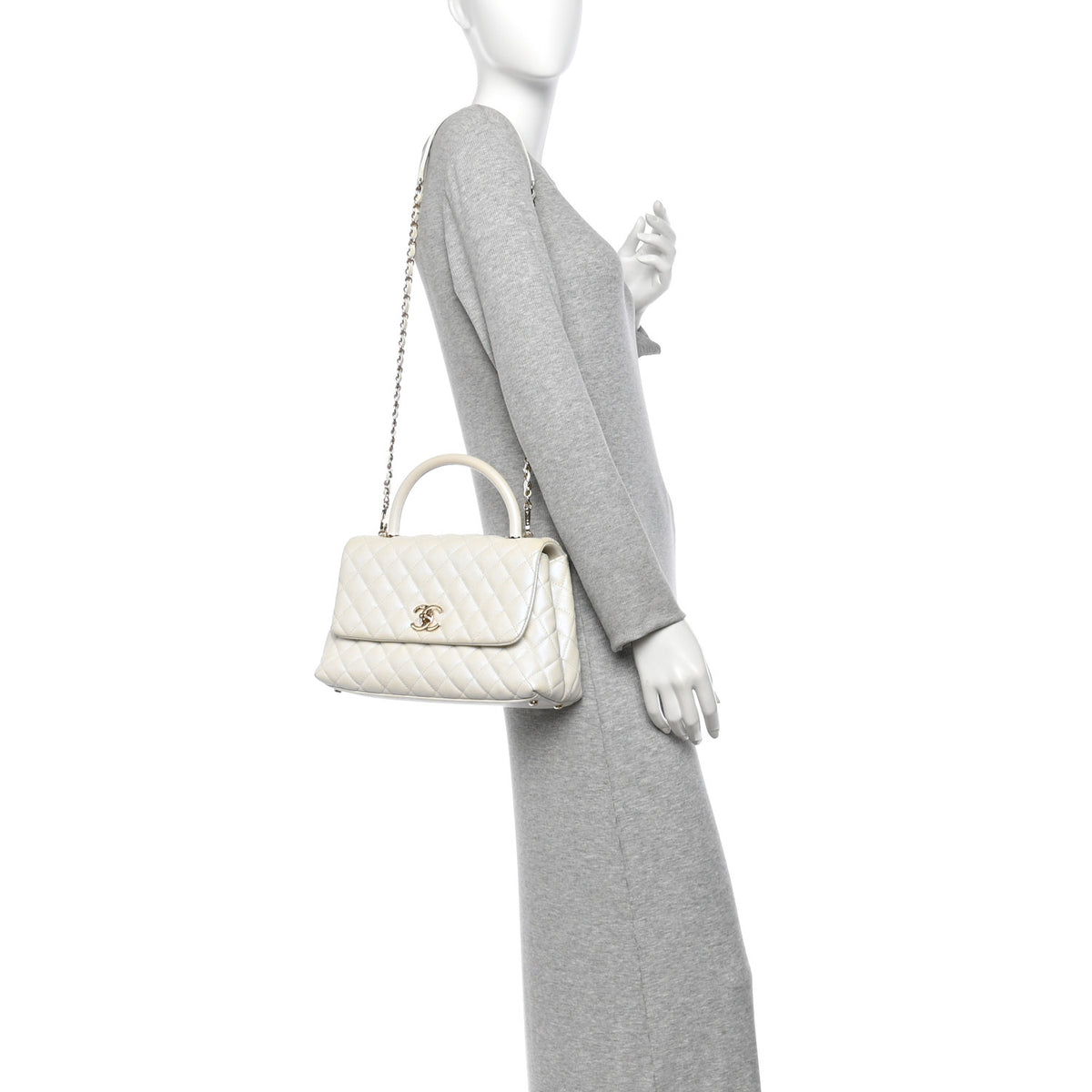 Chanel Iridescent Caviar Quilted Small Coco Handle Flap White 2 of 13