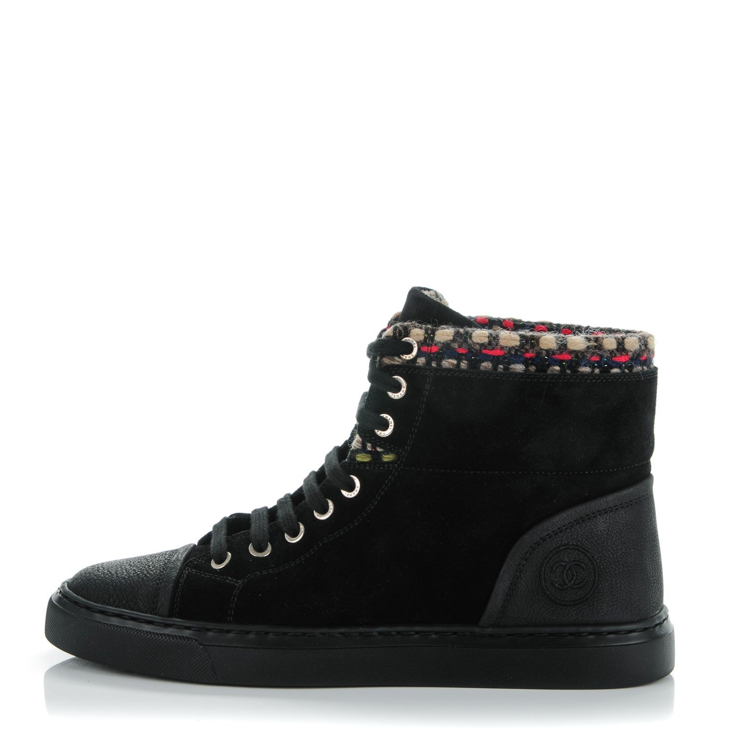 Chanel Suede Tweed High Top Sneakers 37 Black 1 of 9