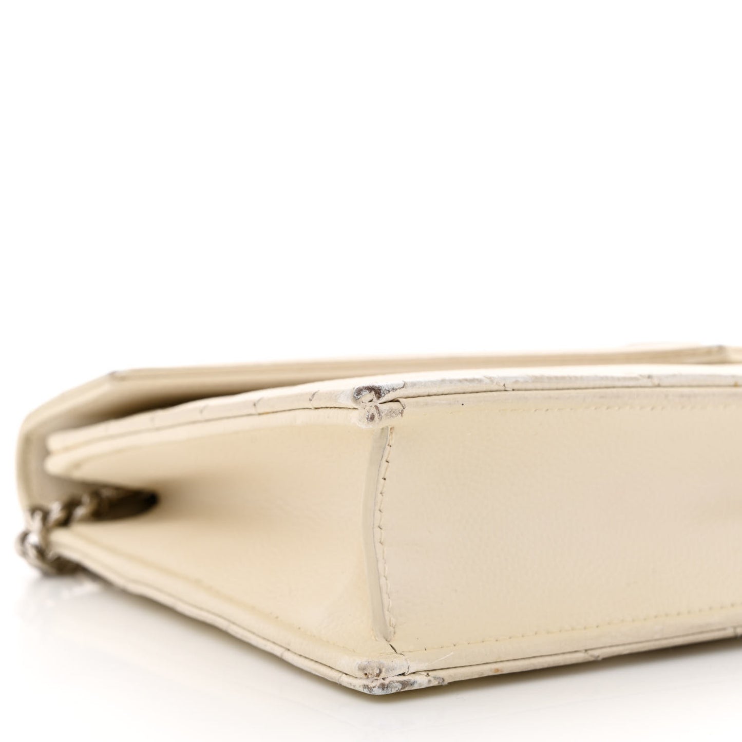 Grain De Poudre Matelasse Chevron Monogram Envelope Chain Wallet White