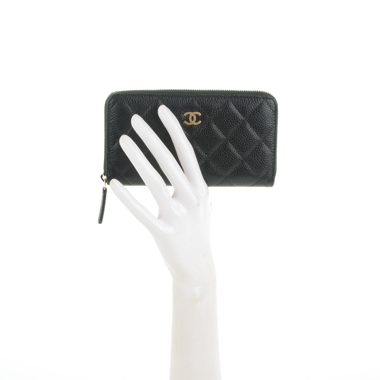 Caviar Quilted Small Zip Around Wallet Black