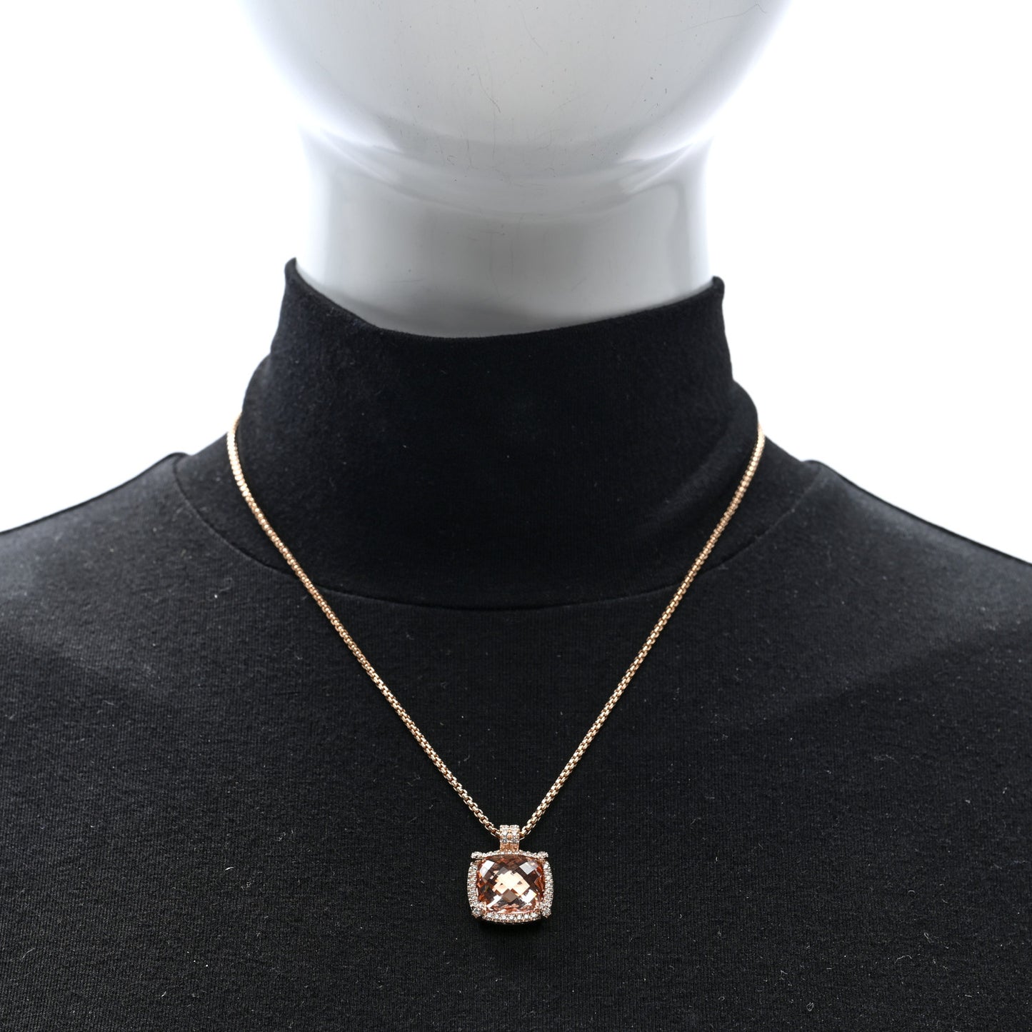 18K Rose Gold Diamond Morganite 14mm Chatelaine Pave Bezel Pendant Necklace