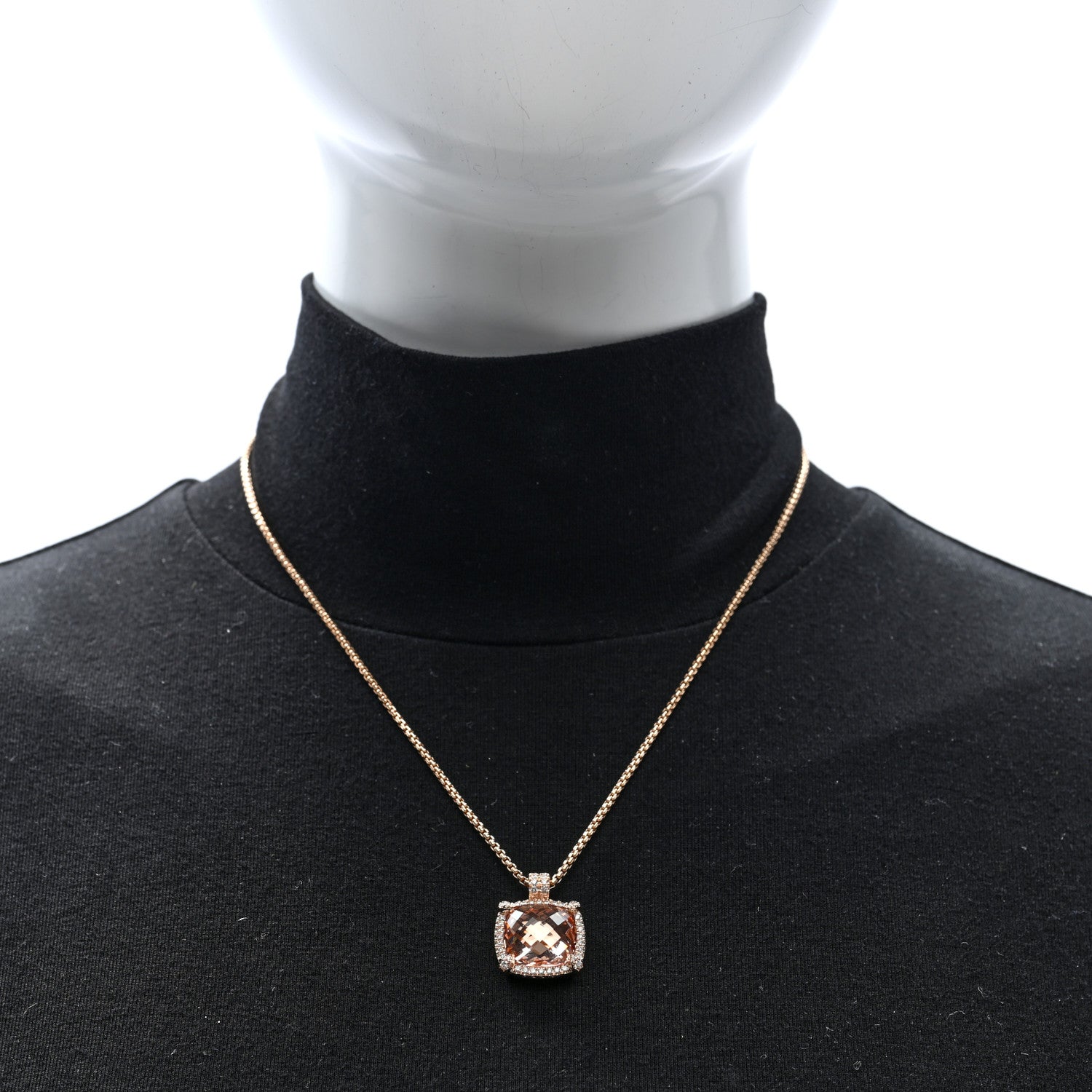 David Yurman 18K Rose Gold Diamond Morganite 14mm Chatelaine Pave Bezel Pendant Necklace 2 of 6
