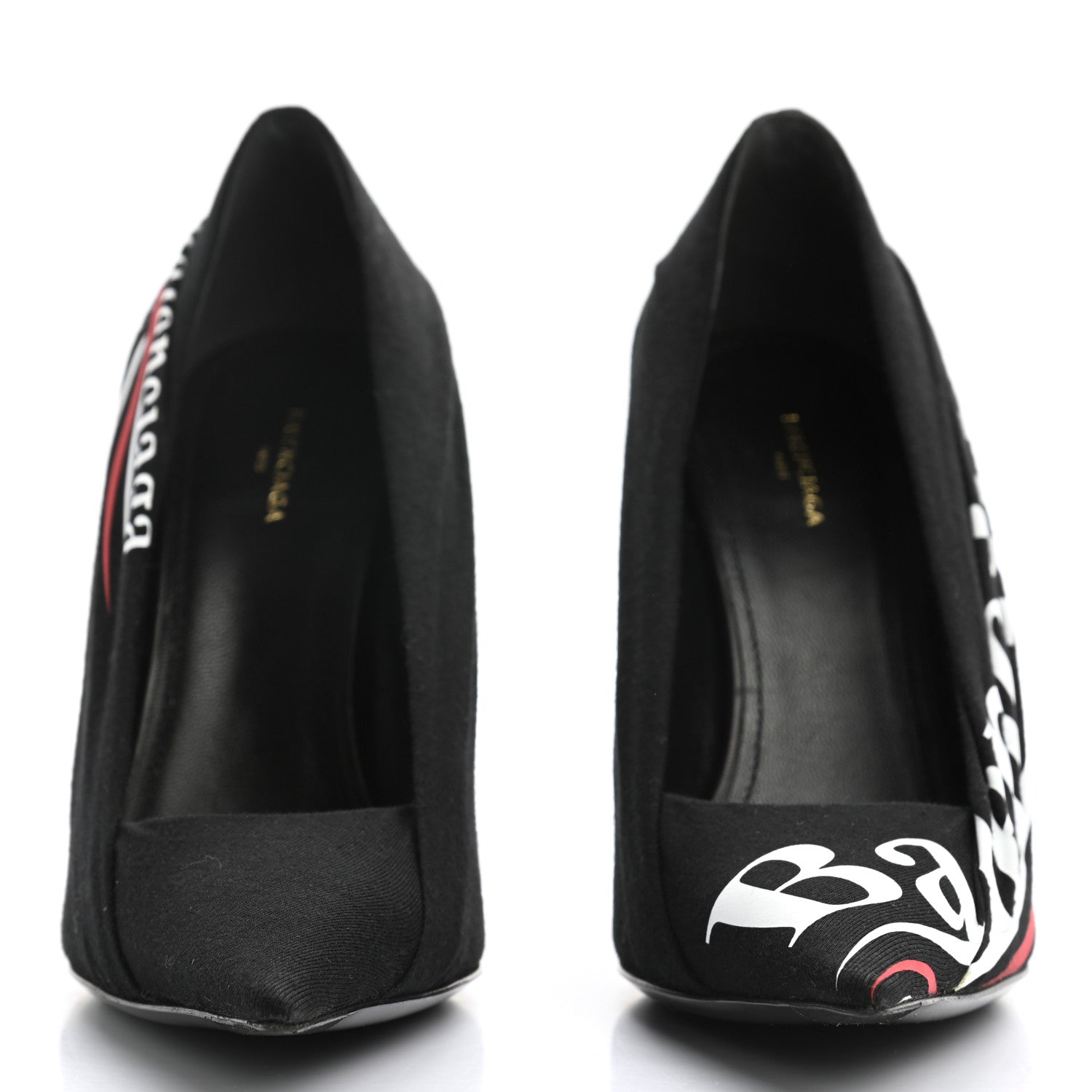Balenciaga Jersey Crepe Political Campaign Logo Knife 115 Pointed Pumps 36 Black White Rouge 2 of 9