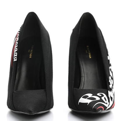Balenciaga Jersey Crepe Political Campaign Logo Knife 115 Pointed Pumps 36 Black White Rouge 2 of 9