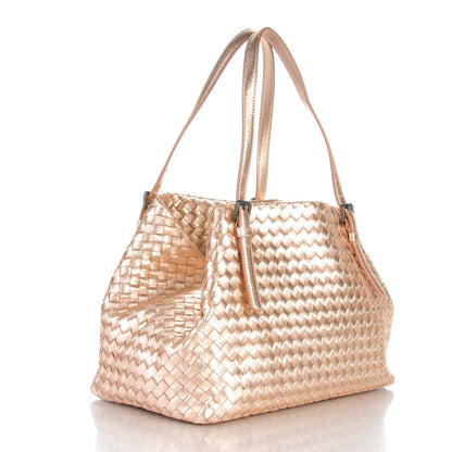 Bottega Veneta Metallic Grosgrain Intrecciato Medium A Shape Seamless Tote Rose Gold 3 of 8